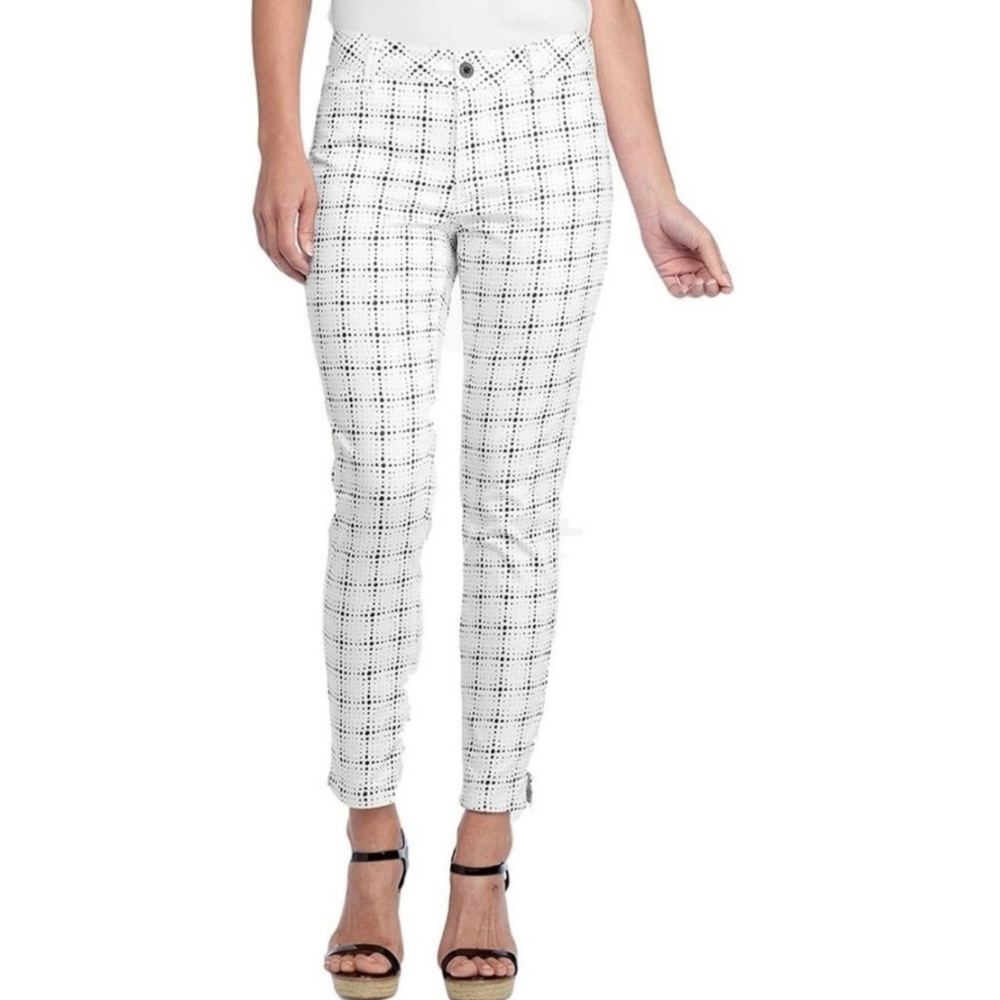 NYDJ Not Your Daughters Pants White Celia Polka Dot Grid Ankle Size 2 NW…
